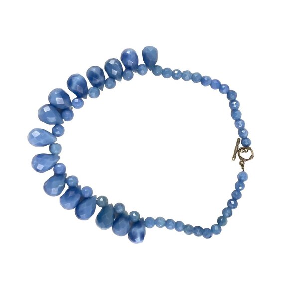 Dyed Agate Blue Faceted Bead Necklace With Toggle Clasp For Women - Picture 5 of 11